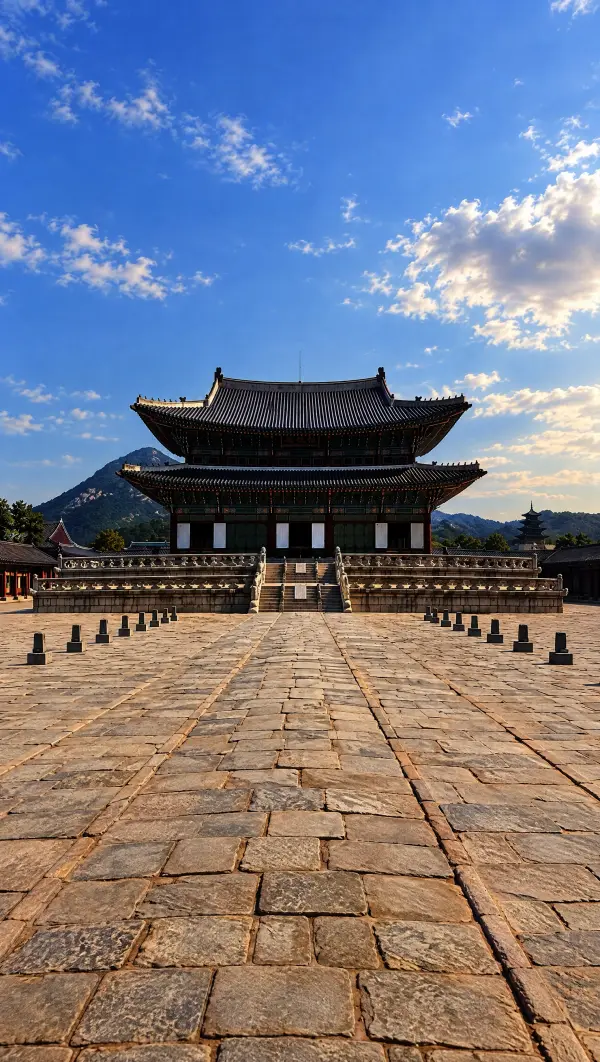 The gate of Gyeongbokgung Palace under a blue sky